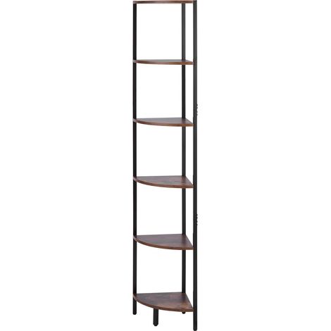 Mophorn Scaffale angolare a 6 ripiani con luce LED, struttura in metallo e ripiani in legno, libreria compatta ideale per camera da letto e soggiorno