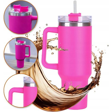 Tazza termica Ecarla con manico e cannuccia, 1000 ml, colore fucsia, CUP10 (1/5)
