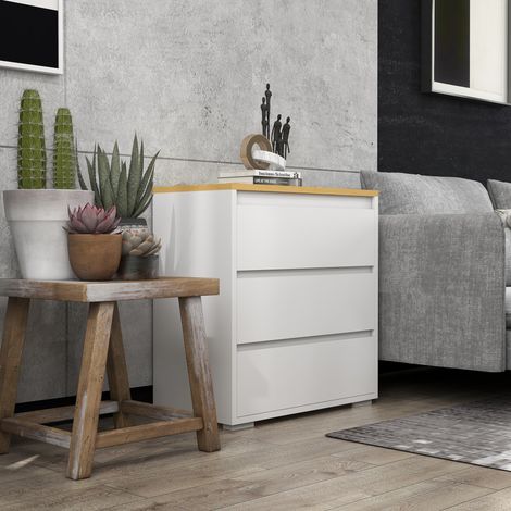 Cómoda con 3 Cajones Cómoda Dormitorio sin Tiradores Cajonera para Salón Oficina Estilo Moderno 70x37x75 cm Blanco (1/5)