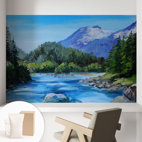 Fototapete Tapete Vliestapete mit Kleber - Wandtattoo - leicht anzubringen - Wandverkleidung Bergkulisse 104x70 cm (1/5)
