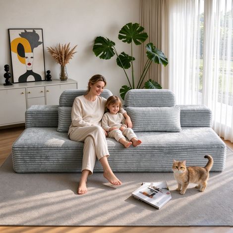 Canapé 2 Places 180x90x59cm, Canapé compressé Sans assemblage requis, dossier haute, canapé-lit à assise profonde Gris