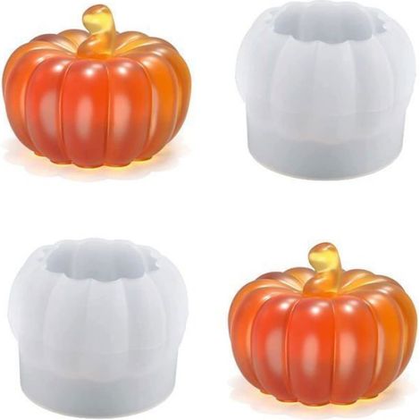 Moule À Bougies Citrouille - Silicone 3D Flexible - Pour Fabrication Artisanale De Bougies Halloween - Lot De 2 Pièces (1/3)