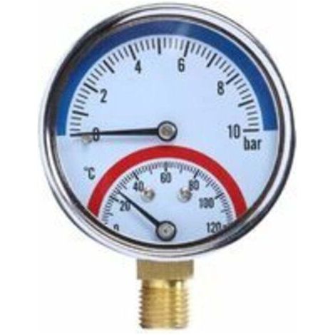 BUNTHAUS PA Temperaturanzeige Thermomanometer 0-10 bar 0-120°C Anschluss unten G1/2\" (80 mm) STOL