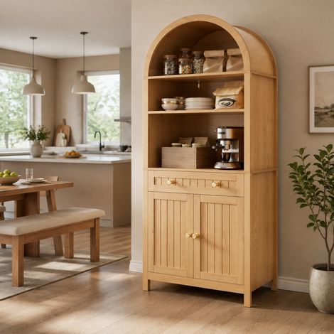 Mobile contenitore alto 76 x 40 x 180 cm con cassetto e doppie ante, naturale OKMYHOME (1/5)