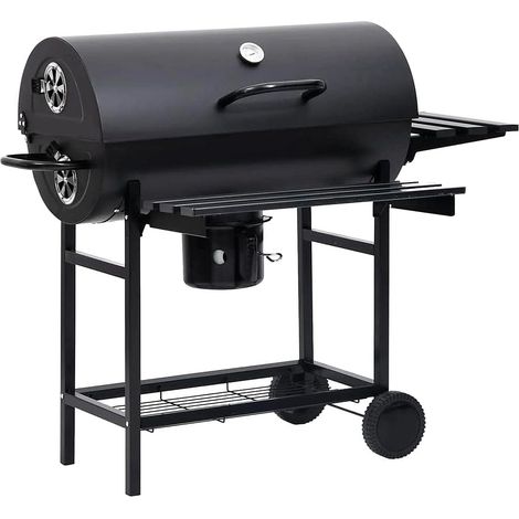 Barbecue A Carbone Con Coperchio Termometro Integrato Con Ruote Ripiani E Ventilazione Regolabile Pinza E Guanti Ideale Per Giardino Terrazzo E Balcone 112 x 63.5 x 97 Cm Nero (1/5)
