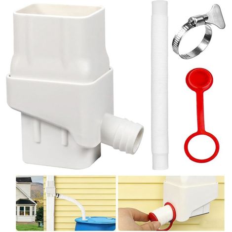 Kit de récupération d'eau de pluie avec sortie compatible pour descente de gouttière 2" x 3" et récupérateur d'eau de pluie pour tuyau d'arrosage. (1/5)