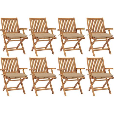 vidaXL Sillas plegables con cojines, 8 unidades, madera maciza de teca. (1/5)