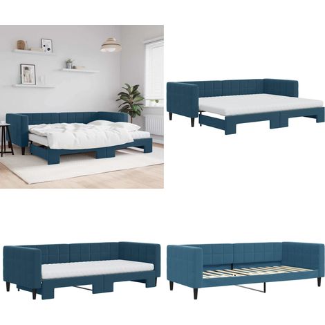 vidaXL Tagesbett Ausziehbar mit Matratzen Blau 90x200 cm Samt (1/5)