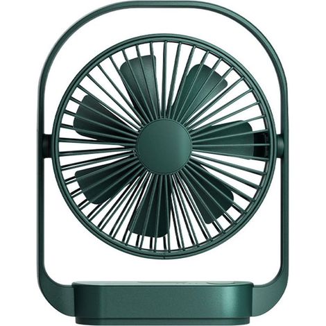 Wiederaufladbarer USB-Tischventilator mit 2000 mAh, 4 Geschwindigkeitsstufen, mit LED-Licht, Dunkelgrün (1/5)