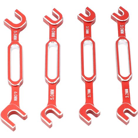Clés à molette pour voiture RC (lot de 4) - Extracteur d'écrous de tendeur et de rotule - Alliage d'aluminium - Clé d'entretien RC 3,0-6,0 mm - Rouge (1/5)