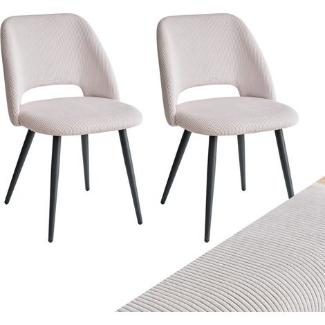 Wokaka Insieme di 2 sedie - Sedie da pranzo in velluto rigato - Stile vintage - Piedi in metallo (beige) (1/5)