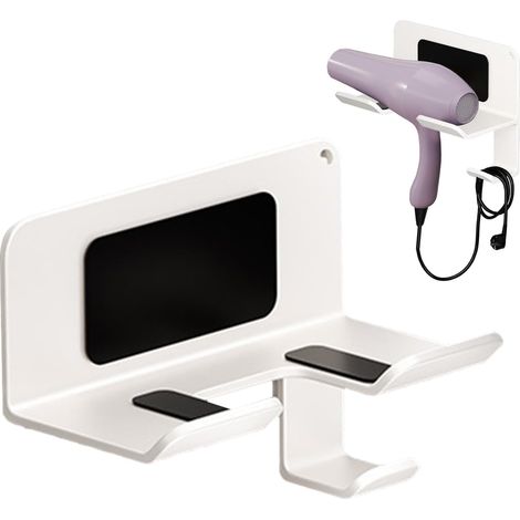 Support de sèche-cheveux pour salle de bain Support autocollant pour sèche-cheveux et fer à lisser Support pour sèche-cheveux à coller – pour la maison, la salle de bain, la chambre à coucher, la (1/5)