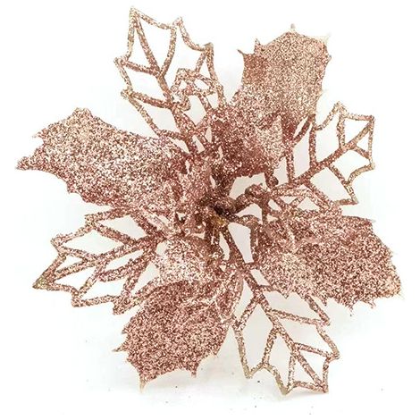 12 sapins de Noël une fleur rouge (10 cm) - or rose