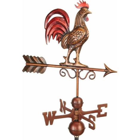 Bantam Red Rooster Copper Farmhouse Weathervane - Steel - L47 x W47 x H86.6 cm - Antique Bronze Finish