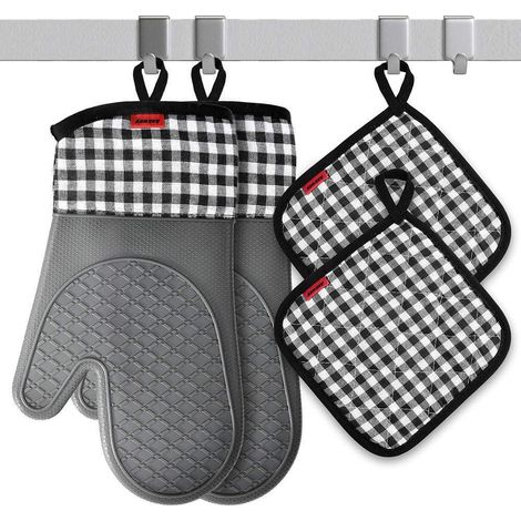 Gants de Four, Gants de Four antidérapants résistants à la Chaleur en Silicone, Maniques pour Griller et Cuisiner (Gris) (1/5)