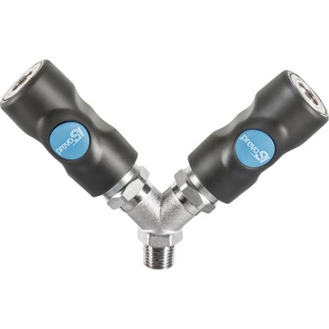 Raccord rapide de sécurité en Y PREVOST, Filetage vers Mâle G 3/8 Mâle 3/8pouces ISO B6 en Corps Composite ( Prix pour 1 )