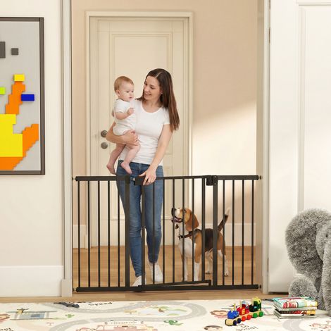Cancelletto di sicurezza per cani e bambini, da 76 a 130 cm, estensibile, a pressione, senza bisogno di forare, bianco (1/5)