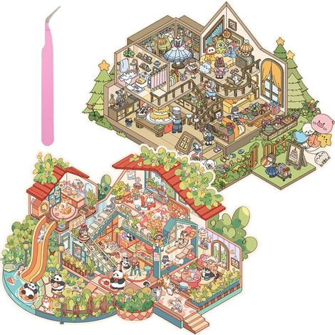 Stickers 3D Maison - Scène Cabane Simulée avec Grande Maison pour Chats - Pour Adultes et Enfants - Lot de 2 (1/5)