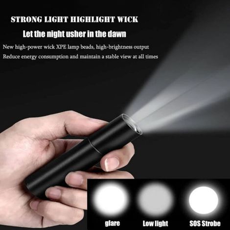 Lampe Torche - Rechargeable USB - Étanche IPX4 - Zoom Télescopique Jusqu'à 300 M - 3 Modes - Aluminium - 1 Pièce (1/4)