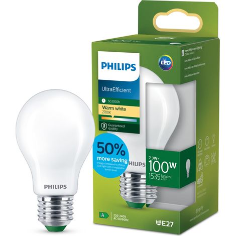 ampoule LED Ultra Efficient Classe A, 100W, culot E27, blanc chaud 2700K, dépolie, verre (1/5)