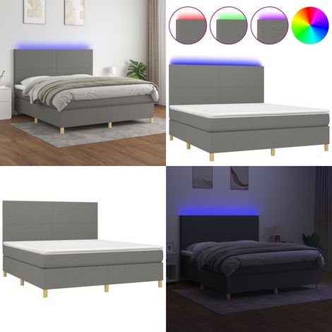 Boxspringbett mit Matratze & LED Dunkelgrau 160x200 cm Stoff - Boxspringbett - Doppelbett - Bettenrahmen - Lattenrost - Matratze - Home & Living