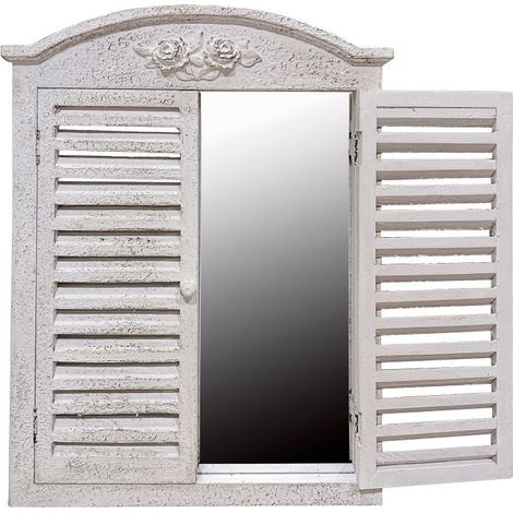 Specchio da Parete Finestra con Porte in Legno 65,5 x 48 x 5 cm