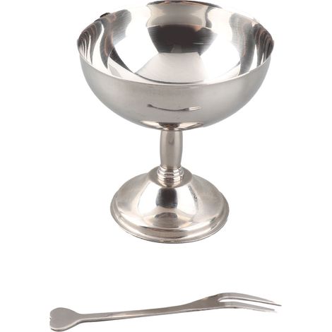 Coupe à dessert en acier inoxydable 304 pied retro pour crème glacée, salad et pudding petit 9CM avec fourchette, base et support (1/5)