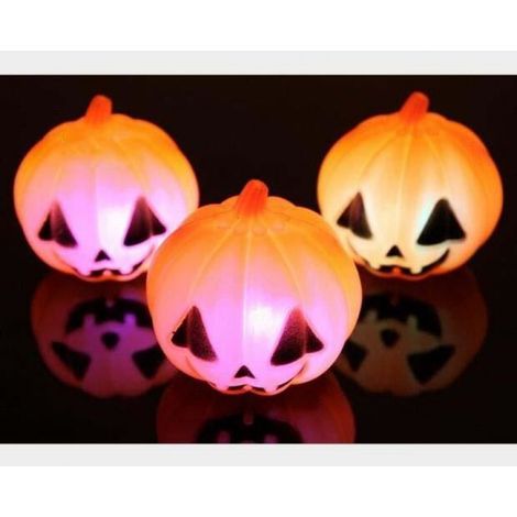 1x Lampe LED Crâne, Plastique Jaune, 55x52x80mm, Piles Incluses, Décoration Halloween