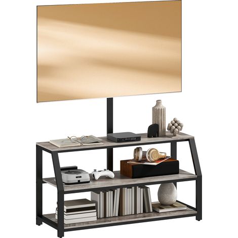 Mobile porta TV con staffa per televisori fino a 72 pollici, mobile TV con 2 ripiani a giorno, 110x43x150 cm, grigio