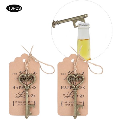 Lot de 10 ouvre-bouteilles en forme de clé vintage avec étiquette, parfaits comme cadeaux d'invités pour anniversaires, mariages et fêtes. (1/5)
