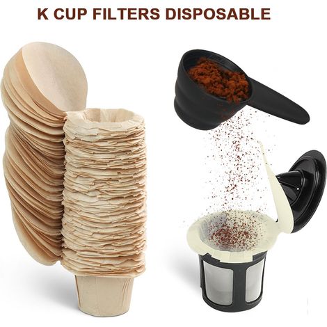 50 coupelles filtrantes jetablesPorte-filtre à café jetable en bois naturel, compatible avec les capsules de café en poudre et les dosettes K-Cup, en matériau écologique. (1/5)