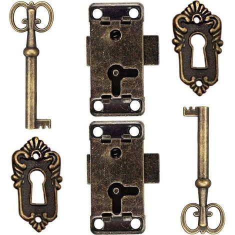 2 Pcs Serrure De Porte D'Armoire Antique Serrure Meubles Verrous Pour Placards DéCoratifs Serrure Avec Clé Trou De Serrure Pour BoîTe En Bois Bijoux Anciens Maquillage Valise Tiroir De Meubles (1/4)