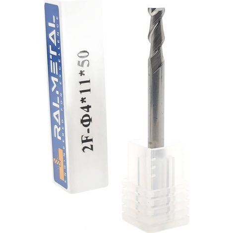 Fresa in metallo duro integrale per alluminio, a 2 taglienti, 4 x 11 x 50 mm - 45 HRC (1/4)