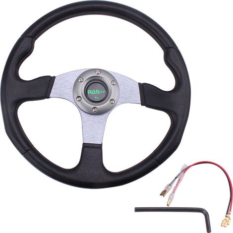 350-mm-Lenkrad (14 Zoll) aus Polyurethan für Fahrzeugtuning, Rennsport und Videospiele – [RASTP-Logo] Silber (1/4)