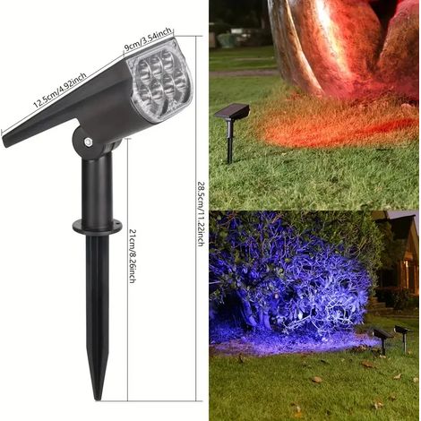 Projecteur solaire extérieur étanche à 7 LED multicolores, idéal pour l'éclairage paysager de jardin et d'allée. Applique murale décorative. (1/5)