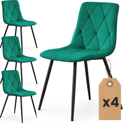 Set di 4 Sedie in velluto trapuntate MILO Verde Bottiglia gambe nere (1/5)