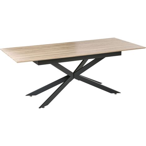 Dining Table Light Brown MDF Paper Veneer Top 160/200 x 90 cm Iron Legs Extendable Rectangular Modern Dining Room Kitchen FINLEY