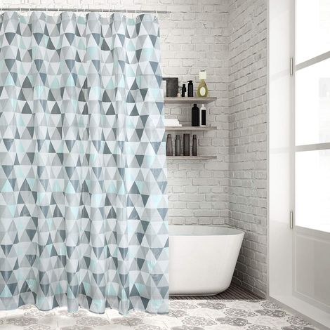 Œillets pour rideau de douche, 180 cm (largeur) x 180 cm (hauteur), rideau de bain gris à motifs triangulaires, crochets de rideau de douche en PEVA, plastique (1/2)