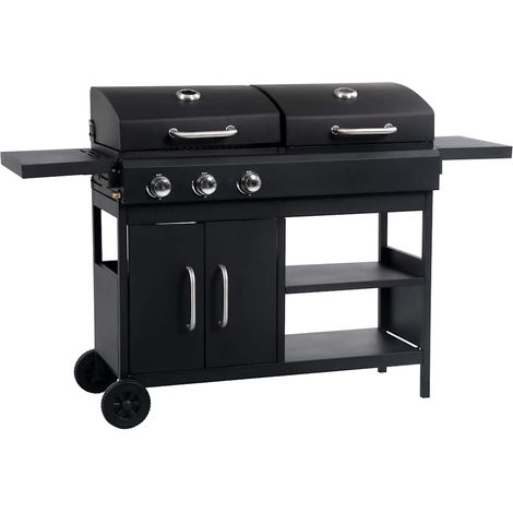 Barbecue gril combo à gaz et au charbon avec 3 brûleurs-Plancha à gaz
