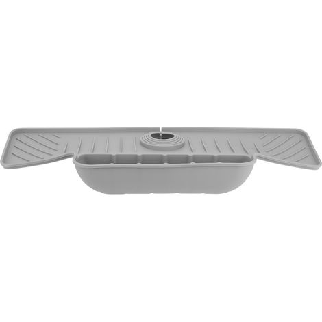 Tapis de robinet avec panier de rangement, séchage rapide, protection anti-éclaboussures pour évier de cuisine, silicone, pour salle de bain, gris. (1/5)