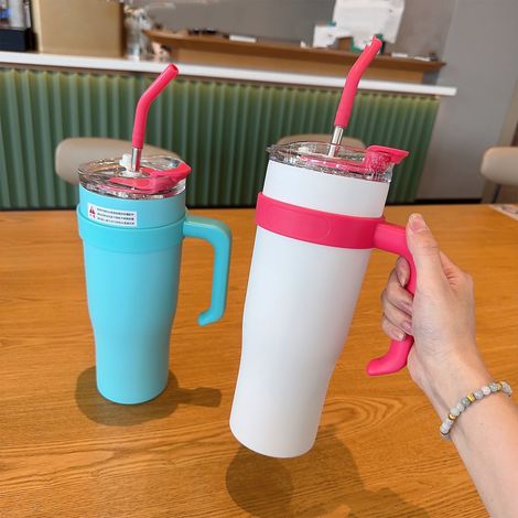 Mug isotherme de voiture en acier inoxydable 1250 ml avec paille, gobelet isotherme pour les voyages et les activités de plein air, bleu (1/5)