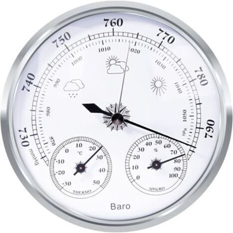 Station météo analogique – Station météo analogique pour usage intérieur et extérieur – composée d'un baromètre, d'un thermomètre et d'un hygromètre (argent, 128 mm) (1/4)