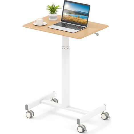 Table Mobile Réglable en Hauteur Assis Debout, avec Vérin à Gaz, Roues Lisses, Base en Forme de H, Station de Travail, Bureau Roulant pour Salon (1/5)