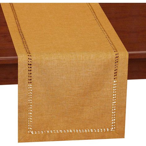 Chemin de Table de Salle à Manger de Couleur Unie fabriqué à la Main – Écharpe de Commode – Double Ourlet – Or Moutarde – 35,6 x 91,4 (1/5)