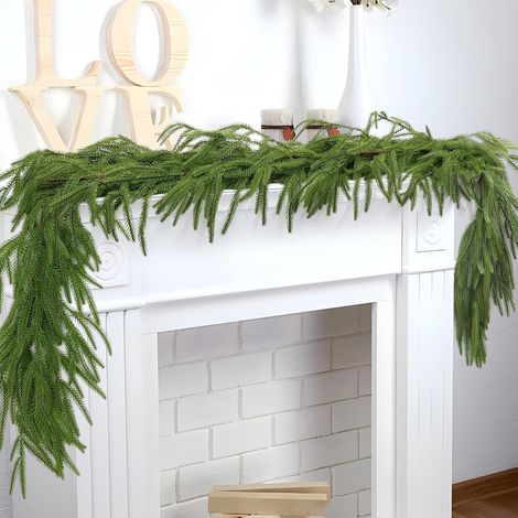 1, 2,7 m Guirlande de pin de Noël Norfolk de 2,7 m au toucher réaliste, guirlande de verdure artificielle pour table de Noël, mur, cheminée, manteau d'intérieur et d'extérieur (1, 2,7 m) (1/5)