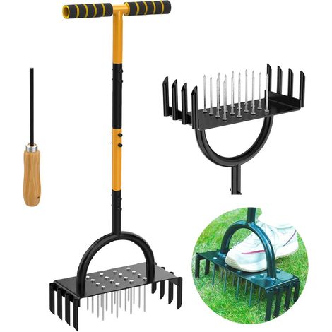 Aérateur de pelouse manuel avec 16 pointes et 8 dents pour l'aération du sol et l'entretien de la pelouse,2en1 pour une aération efficace de l'herbe (1/5)