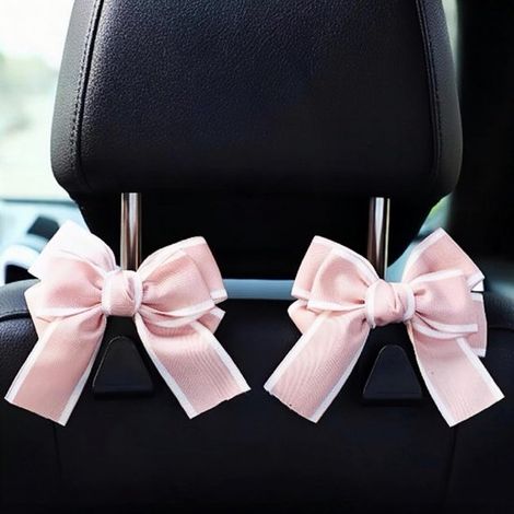 Dos ganchos rosas para reposacabezas, prácticos ganchos dobles para colgar bolsos, bonitos ganchos con lazo para coche, ganchos de PVC para equipaje, ganchos de almacenamiento, accesorios para el inte (1/5)