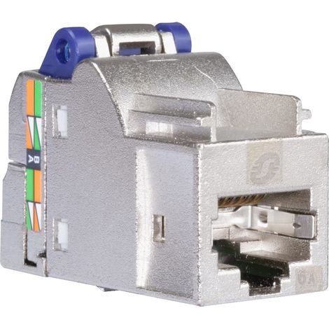 1 Prise RJ45 Cat 6A Blindée STP Connecteur Argent Organisateur Bleu Pour Réseau Domestique