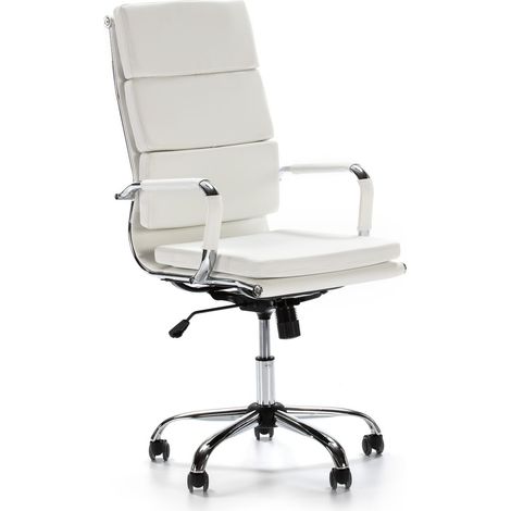 Sillón de Oficina GANTE reclinable Blanco. Piel sintética. Silla ejecutiva con reposacabezas y conjín engrosados. Altura Ajustable. Diseño ergonómico (1/5)