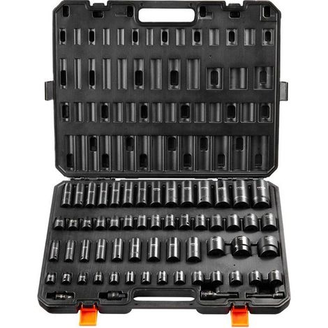 Coffret de douilles à chocs - 59 pièces - 3/8" et 1/2" - SAE 5/16"-1-1/4" - Métrique 6-32 mm - Acier Cr-Mo (1/5)